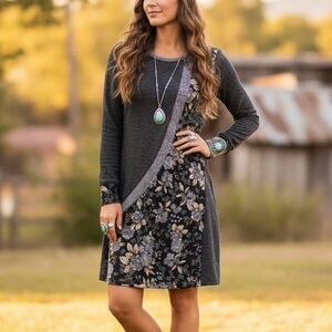 Papillon Lagenlook Cottagecore Tunic Sweater Dress Boho Floral Artsy Top